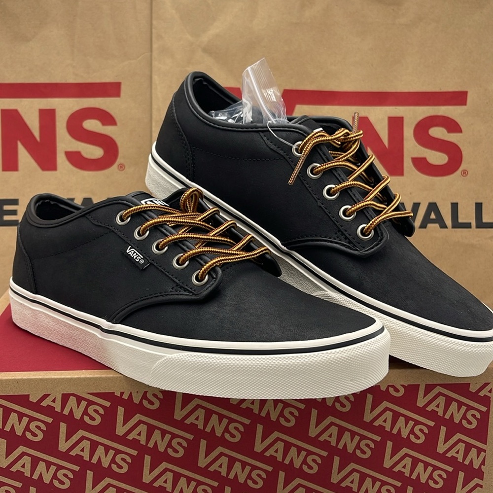 Vans Men’s Black Sneakers Classic Low-Top Design Atwood (Leather)BIck/Mrshmllow - Picture 5 of 16